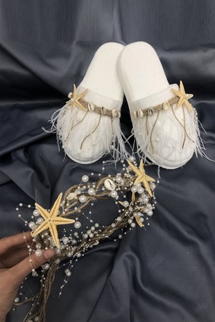 Postpartum Slippers with Sea Star and Straw Crown