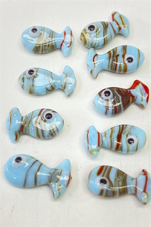 Patterned Fish Glass Bead Bracelet Tip Ice Blue 1 Pcs