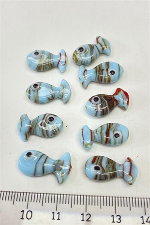 Patterned Fish Glass Bead Bracelet Tip Ice Blue 1 Pcs