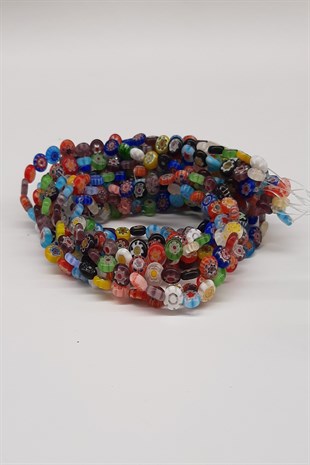 Patterned Colored Flat Glass Evil Eye Beads