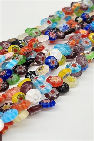 Patterned Colored Flat Glass Evil Eye Beads