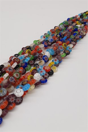Patterned Colored Flat Glass Evil Eye Beads