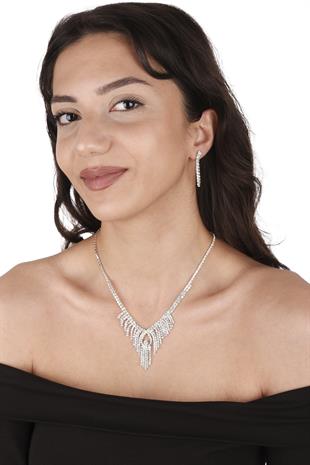  Dila Crystal Stone Evening Dress Necklace and Earring Set