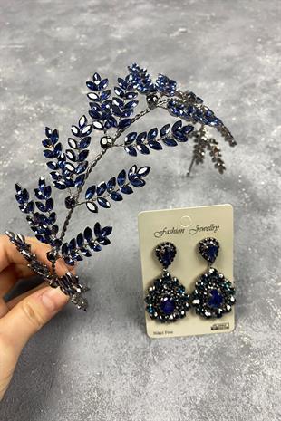 Dilana Leaf Branch Bridal Hair Accessory and Studded Earrings