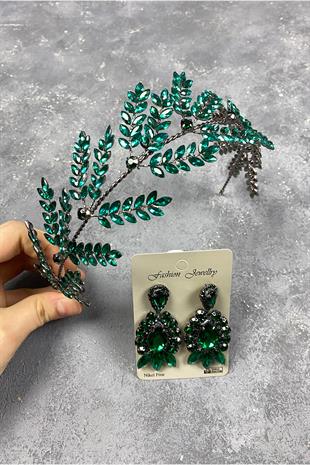 Dilana Leaf Branch Bridal Hair Accessory and Studded Earrings