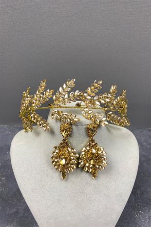 Dilana Leaf Branch Bridal Hair Accessory and Studded Earrings