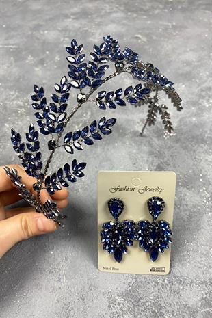 Dilana Leaf Branch Bridal Hair Accessory and Studded Earrings