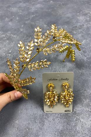 Dilana Leaf Branch Bridal Hair Accessory and Studded Earrings