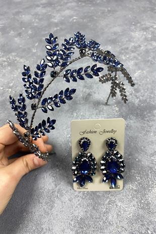 Dilana Leaf Branch Bridal Hair Accessory and Studded Earrings