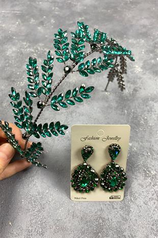 Dilana Leaf Branch Bridal Hair Accessory and Studded Earrings