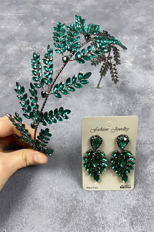 Dilana Leaf Branch Bridal Hair Accessory and Studded Earrings