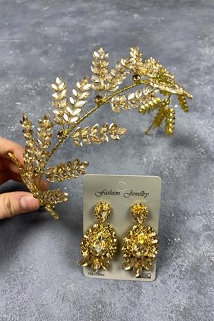 Dilana Leaf Branch Bridal Hair Accessory and Studded Earrings