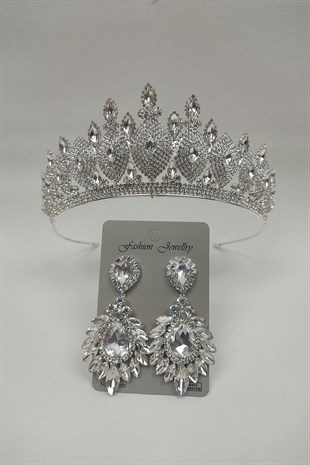 Dilruba Model Gelin Tacı Ve Damla Mekik Taşlı Küpe