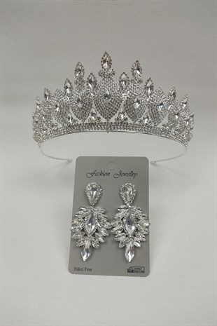 Dilruba Model Gelin Tacı Ve Damla Taşlı Küpe