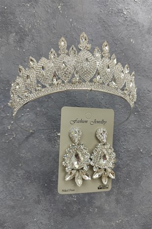 Dilruba Model Gelin Tacı Ve Mekik Damla Taşlı Küpe