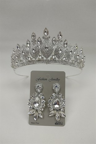 Dilruba Model Gelin Tacı Ve Mekik Damla Taşlı Küpe