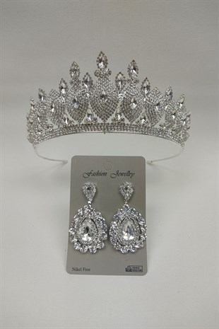 Dilruba Model Gelin Tacı Ve Mekik Taşlı Küpe