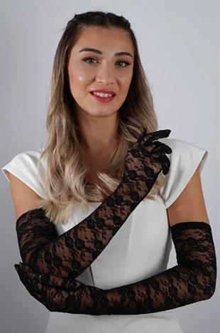 Dirsek Boyu Zarif Dantelli 62 cm Cm Uzun Abiye Nişan Eldiveni