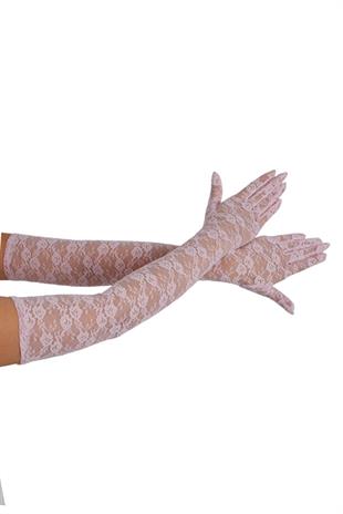 Dirsek Boyu Zarif Dantelli 62 Cm Uzun Abiye Nişan Eldiveni Kına Düğün Nikah
