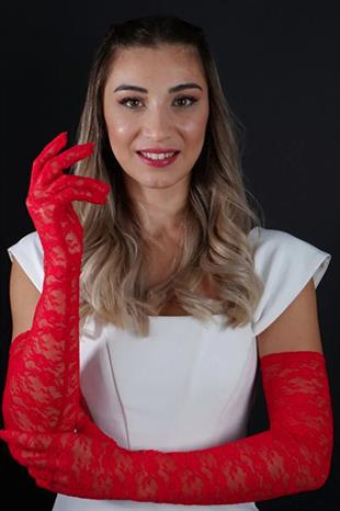 Dirsek Boyu Zarif Dantelli Uzun Abiye Nişan Eldiveni Kına Düğün Nikah