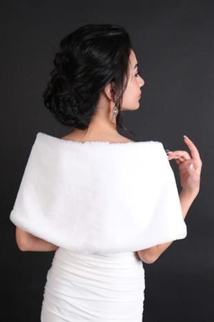 Düz Beyaz Yumuşak Gelin Kürkü Bolero Etol Kürk