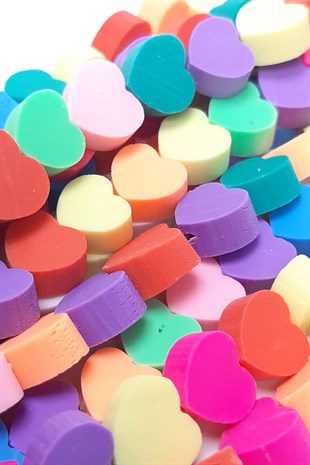 Düz Renk Kalp Model Fimo Hamur Boncuk