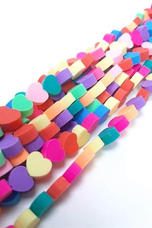 Düz Renk Kalp Model Fimo Hamur Boncuk