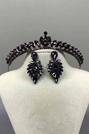 Ece Gelin Henna Crown and Drop Shuttle Stone Earring Set