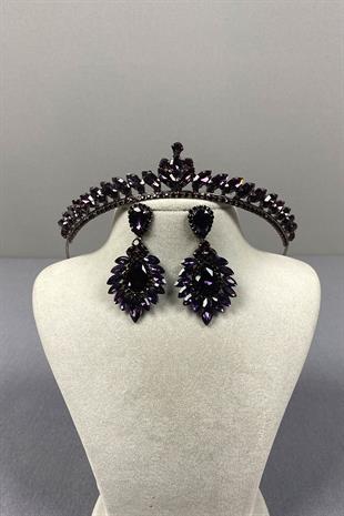 Ece Gelin Henna Crown and Drop Shuttle Stone Earring Set