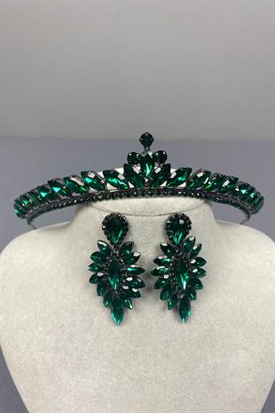 Ece Gelin Henna Crown and Shuttle Stone Earrings