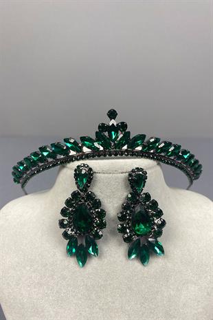 Ece Gelin Henna Crown and Shuttle Stone Earrings
