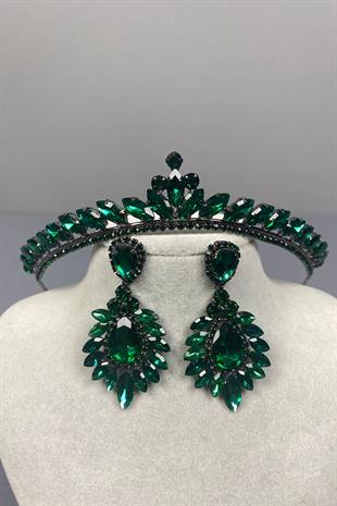 Ece Gelin Henna Crown and Shuttle Stone Earrings