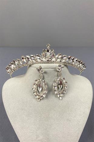 Ece Bridal Crown and Shuttle Stone Earrings
