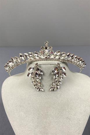 Ece Bridal Crown and Shuttle Stone Earrings