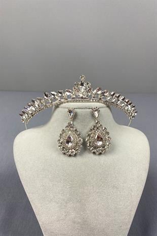 Ece Bridal Crown and Shuttle Stone Earrings