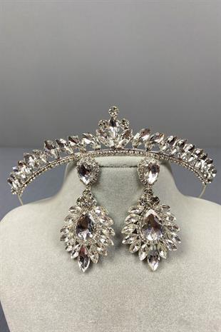 Ece Bridal Crown and Shuttle Stone Earrings