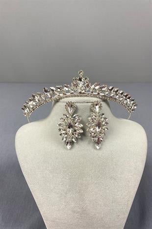 Ece Bridal Crown and Shuttle Stone Earrings