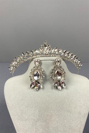 Ece Bridal Crown and Shuttle Stone Earrings