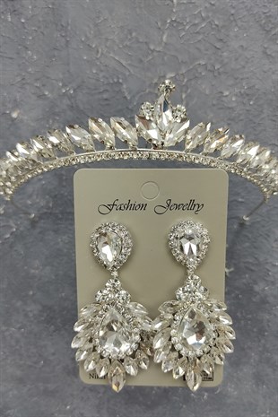 Ece Model Gelin Tacı Ve Damla Mekik Taşlı Küpe