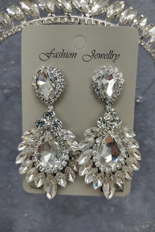 Ece Model Gelin Tacı Ve Damla Mekik Taşlı Küpe