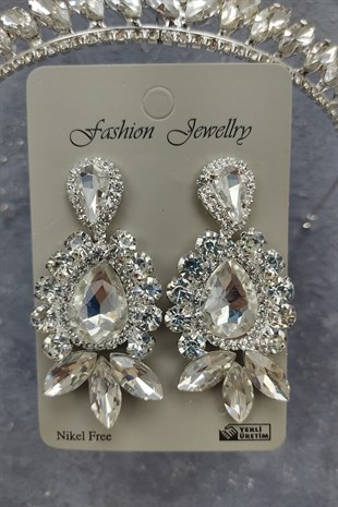 Ece Model Gelin Tacı Ve Mekik Damla Taşlı Küpe