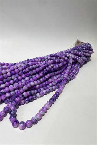 Eflatun Desenli Dizi Cam Boncuk 8 mm