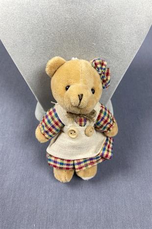 Ekoseli Süslü Etekli Kıyafetli Kız Ayıcık