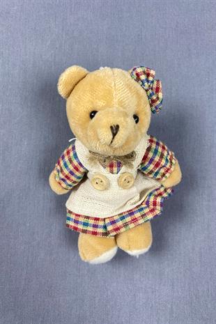 Ekoseli Süslü Etekli Kıyafetli Kız Ayıcık