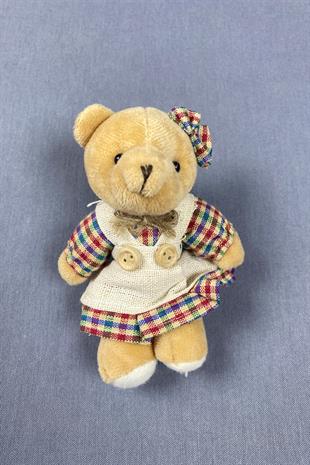 Ekoseli Süslü Etekli Kıyafetli Kız Ayıcık