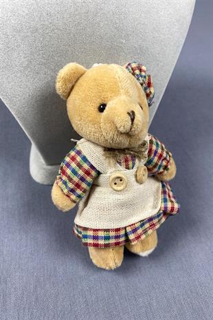 Ekoseli Süslü Etekli Kıyafetli Kız Ayıcık