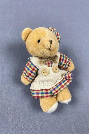 Ekoseli Süslü Etekli Kıyafetli Kız Ayıcık