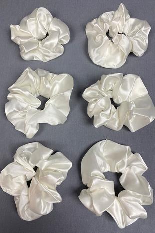 Ekru 6 Lı Saten Saç Lastik Toka Seti