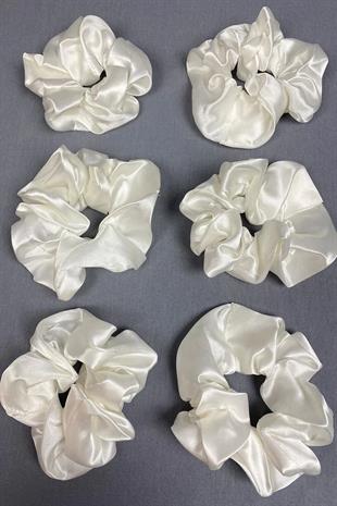 Ekru 6 Lı Saten Saç Lastik Toka Seti