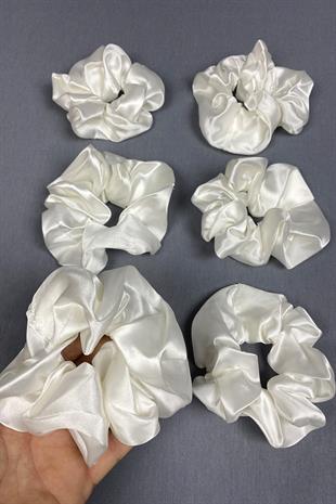 Ekru 6 Lı Saten Saç Lastik Toka Seti